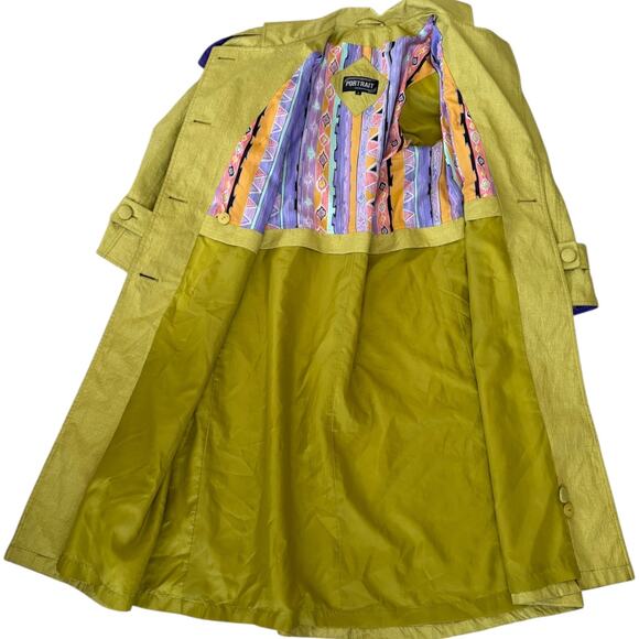 Vintage Olive Yellow Trench Coat Belted Longline Double Breasted Oversized Retro - Picture 7 of 14